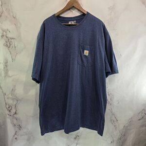 Carhartt T Shirt Mens 2XL Blue Pocket Loose Fit Tee Short Sleeve Dark Navy Crew